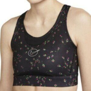 Nike Women's Black Floral Swoosh Icon Clash Removable Liner Sports Bra Size XS
